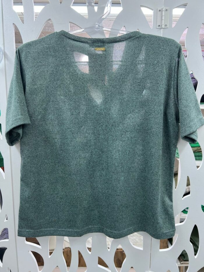 Blusa Malha Tricot Decote V - Verde Mescla - Imagem 3