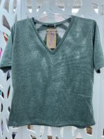 Blusa Malha Tricot Decote V - Verde Mescla - Imagem 7
