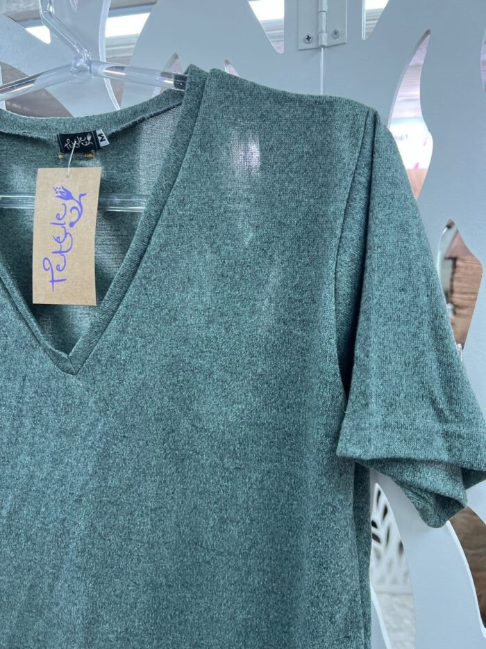 Blusa Malha Tricot Decote V - Verde Mescla - Imagem 5