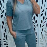 Calça com punho em Malha Tricot - Cinza Mescla