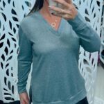 Sobreleg decote V em Malha Tricot - Verde Mescla