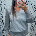 Blusa Malha Tricot Decote V - Cinza Mescla