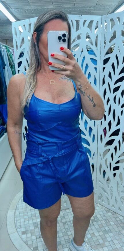 Cropped Alça Larga Resinado - Azul Bic