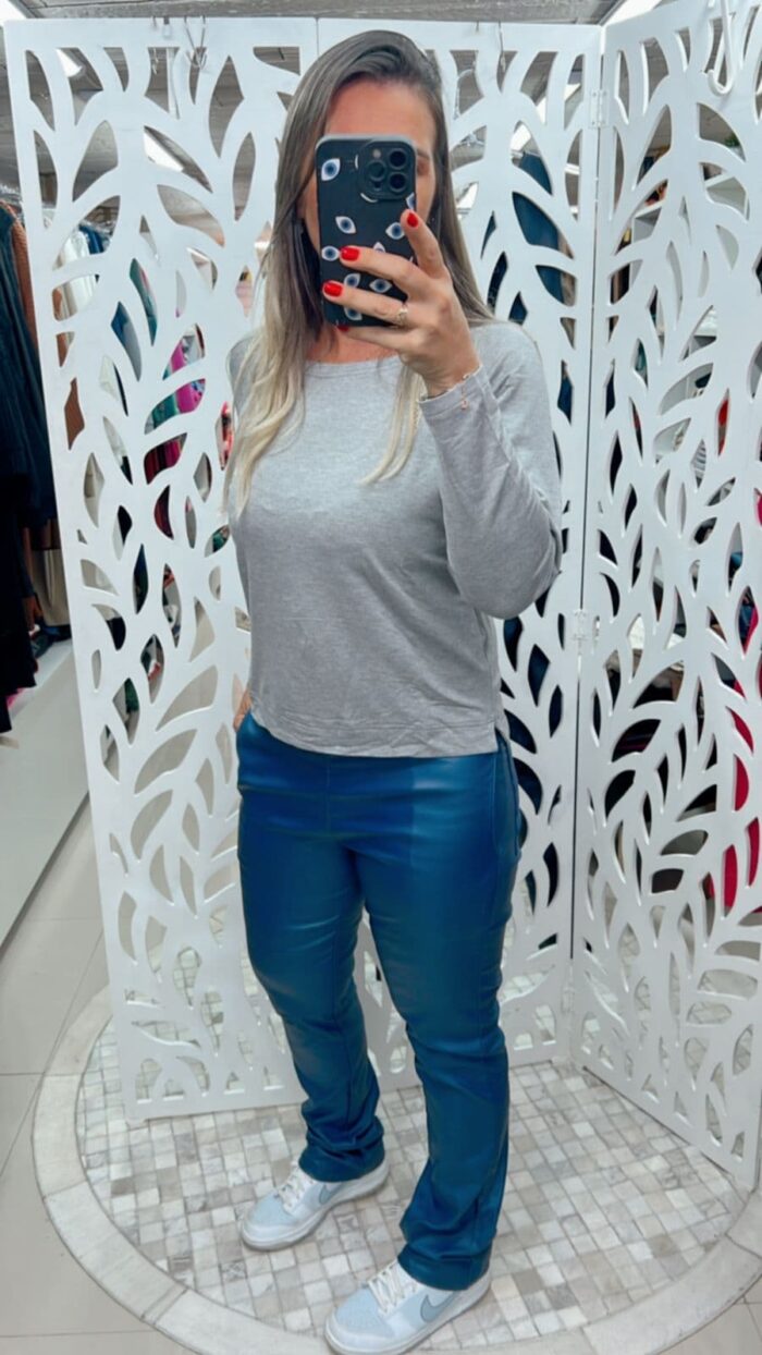 Calça Perna Reta S/ Cinto - Azul Jeans - Imagem 6