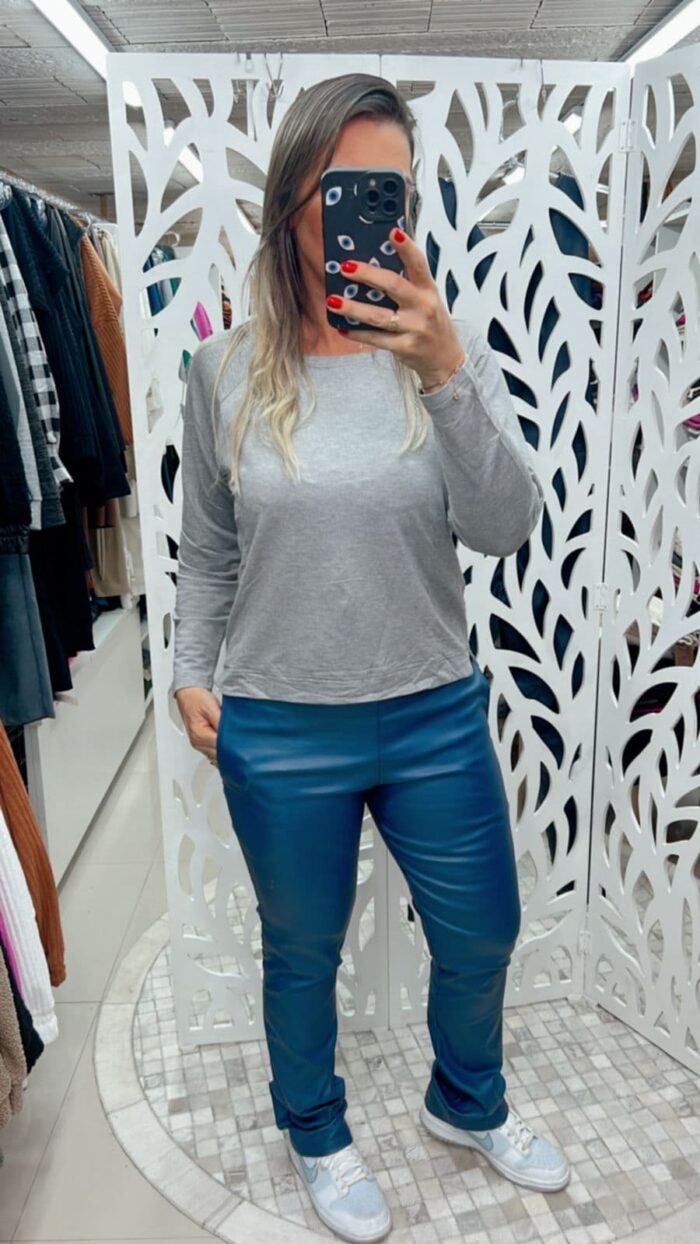 Calça Perna Reta S/ Cinto - Azul Jeans - Imagem 7