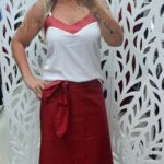 Saia evasê resinada c/ faixa midi c/ laço- vermelha