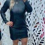 Vestido Resinado Manga Longa - Preto