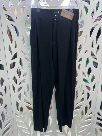 Calça Pantalona Linho com prega- PRETA