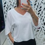 Blusa Manga Com Pregas Decote V - Branca
