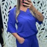 BLUSA DECOTE V MANGA 3/4 VISCOSE DUNA - AZUL