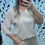 BLUSA DECOTE V MANGA 3/4 VISCOSE DUNA - AREIA