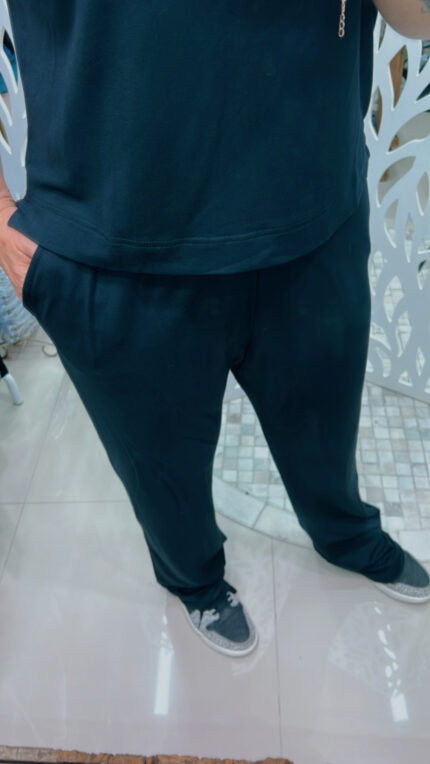 CALÇA PANTALONA DE MOLETINHO CÓS COM ELÁSTICO E BOLSOS  - PRETO