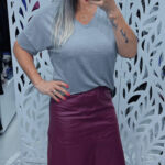 T- SHIRT BLUSA EM MALHA VISCOLYCRA - CINZA MESCLA CLARA