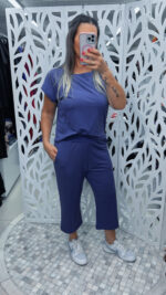 Calça pantacourt em moletinho com bolsos - AZUL - Imagem 3