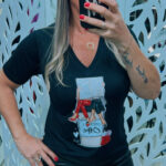 T- SHIRT BLUSA EM MALHA VISCOLYCRA PRETA COM ESTAMPA- COFFEE