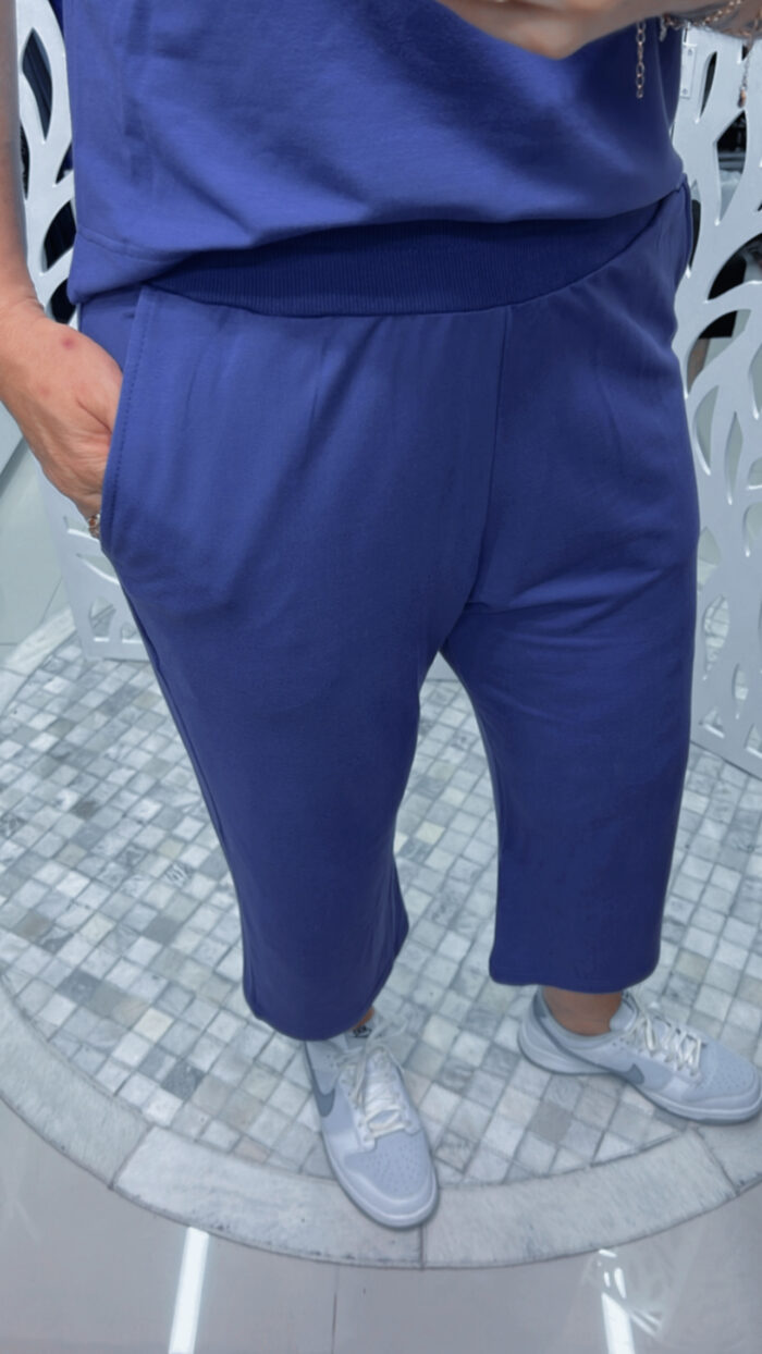 Calça pantacourt em moletinho com bolsos - AZUL - Imagem 1