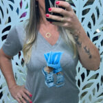 T- SHIRT BLUSA EM MALHA VISCOLYCRA CINZA COM ESTAMPA- ALL STAR