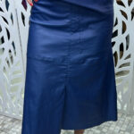Saia midi evasê com recorte e presponto - AZUL JEANS